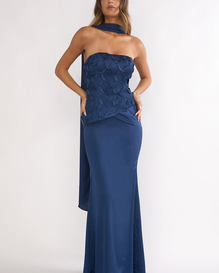 Navy Strapless Scarf Maxi Dress
