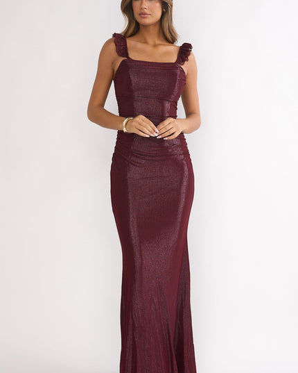 Wine Lace-Up Back Maxi Dress