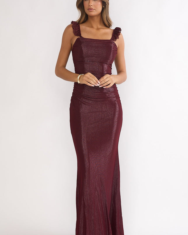 Wine Lace-Up Back Maxi Dress