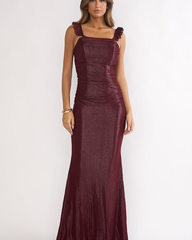 Wine Lace-Up Back Maxi Dress