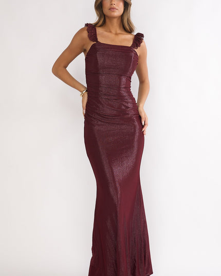 Wine Lace-Up Back Maxi Dress