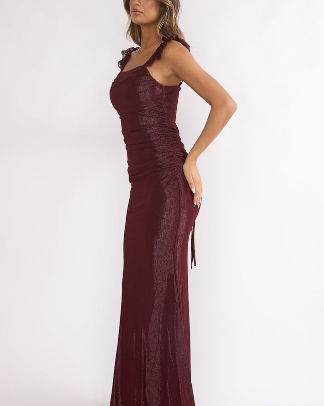 Wine Lace-Up Back Maxi Dress
