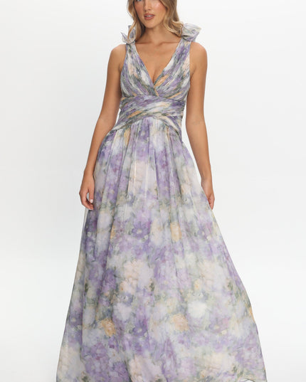 Lavender Lace-Up Back Maxi Dress Print