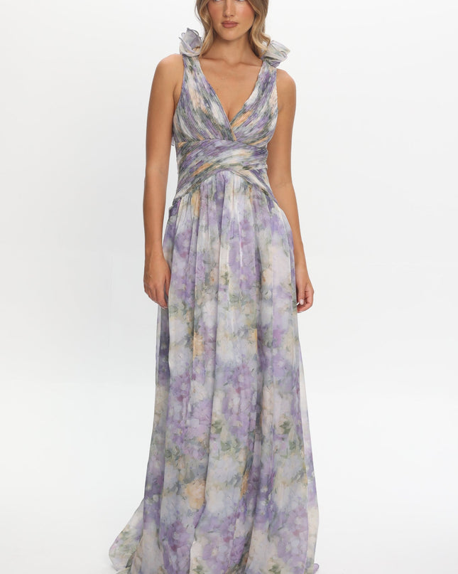 Lavender Lace-Up Back Maxi Dress Print