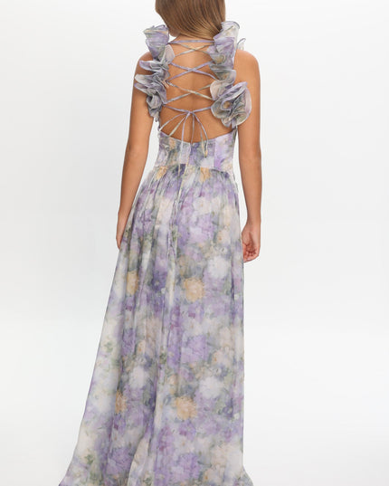 Lavender Lace-Up Back Maxi Dress Print