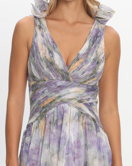 Lavender Lace-Up Back Maxi Dress Print
