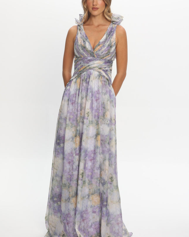 Lavender Lace-Up Back Maxi Dress Print