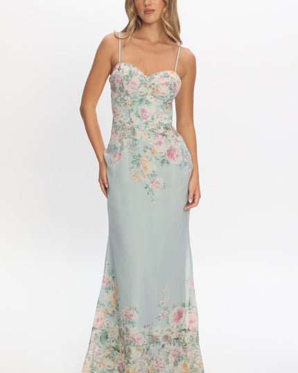 Sage Sweetheart Neckline Maxi Dress Floral