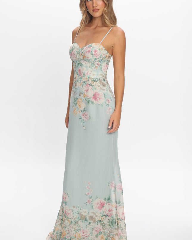 Sage Sweetheart Neckline Maxi Dress Floral