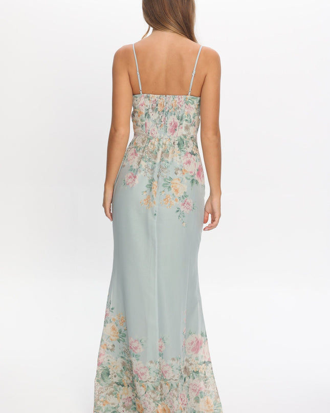 Sage Sweetheart Neckline Maxi Dress Floral