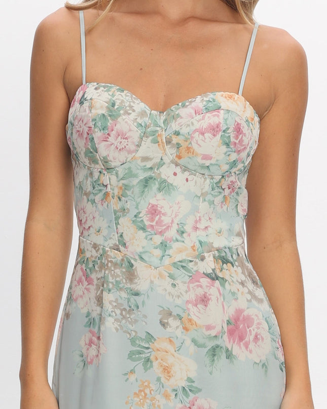Sage Sweetheart Neckline Maxi Dress Floral