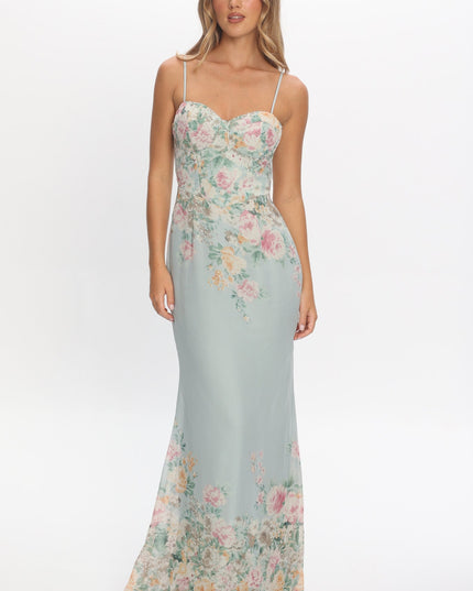 Sage Sweetheart Neckline Maxi Dress Floral