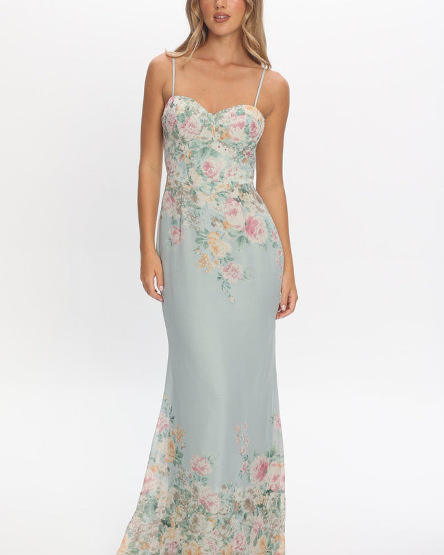 Sage Sweetheart Neckline Maxi Dress Floral