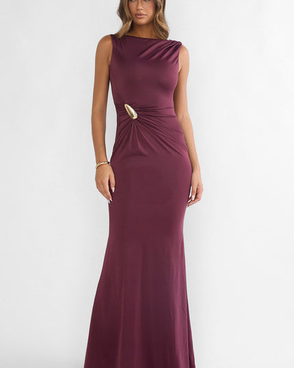 Burgundy Gathered Waist Maxi Dress
