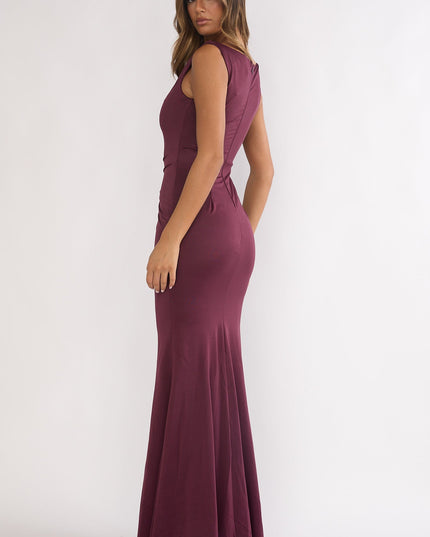 Burgundy Gathered Waist Maxi Dress