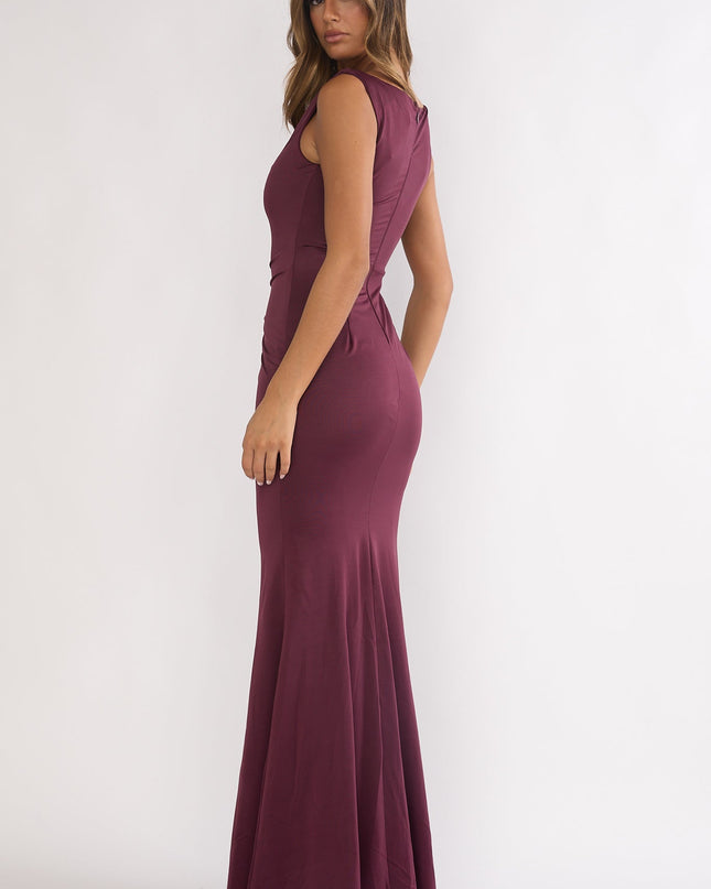 Burgundy Gathered Waist Maxi Dress