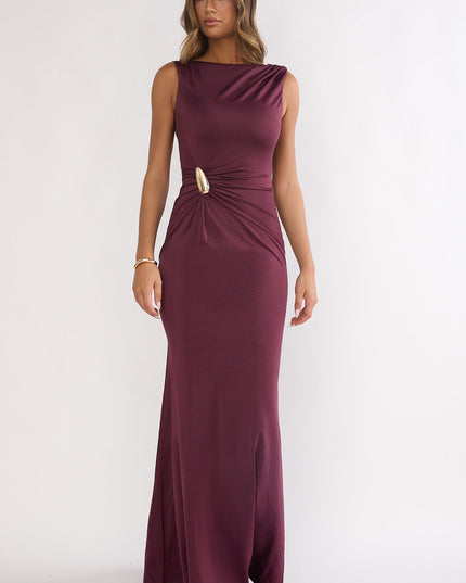 Burgundy Gathered Waist Maxi Dress