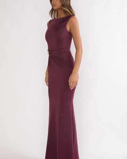 Burgundy Gathered Waist Maxi Dress