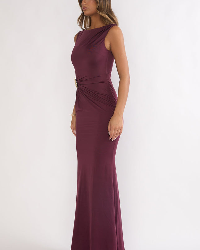 Burgundy Gathered Waist Maxi Dress