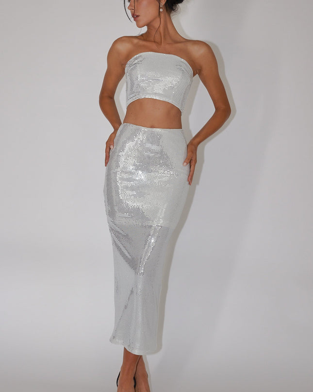 Silver Sequin Maxi Skirt