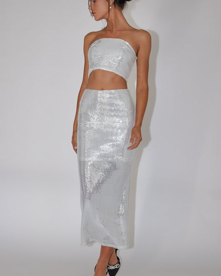 Silver Sequin Maxi Skirt