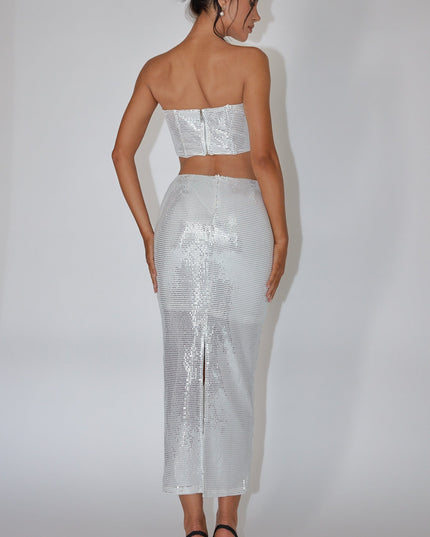 Silver Sequin Maxi Skirt