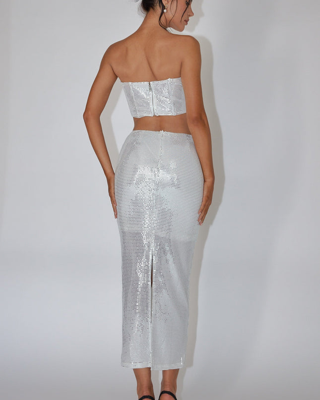 Silver Sequin Maxi Skirt