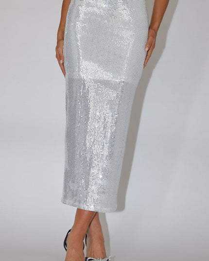 Silver Sequin Maxi Skirt