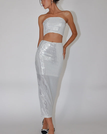 Silver Sequin Maxi Skirt