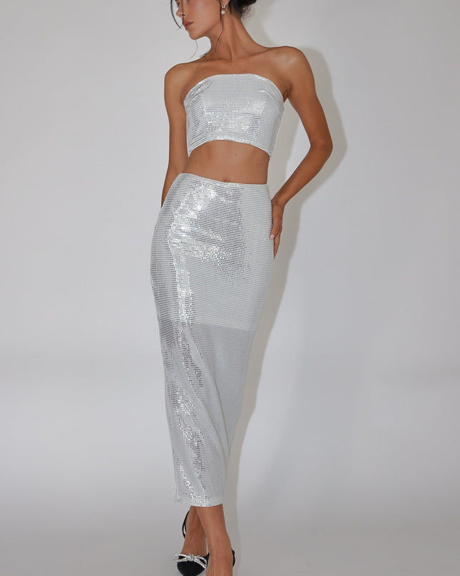 Silver Sequin Maxi Skirt