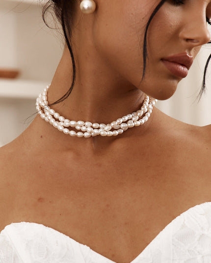 Gold Braided Pearl Necklace