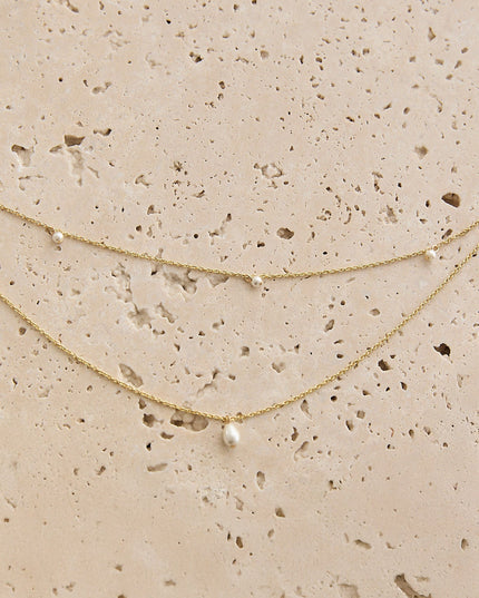 Gold/Pearl Double Strand Droplet Necklace