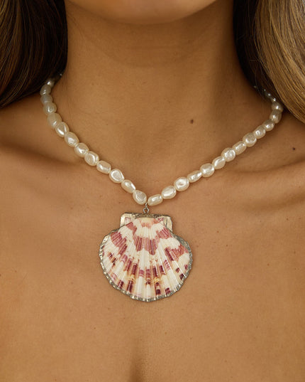 Shell Pendant Pearl Necklace Pink Shell