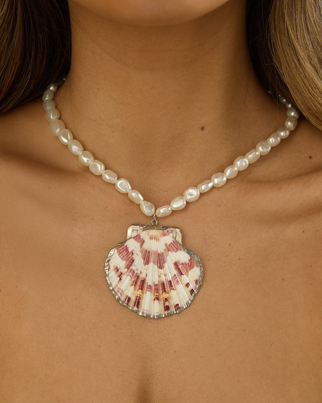 Shell Pendant Pearl Necklace Pink Shell