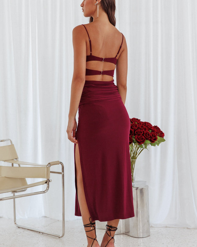 Burgundy Twist Bodice Dress