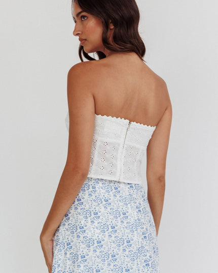 Ivory Embroidery Strapless Top