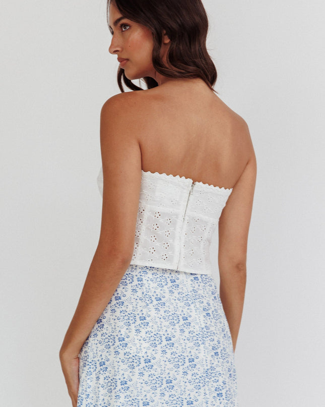Ivory Embroidery Strapless Top