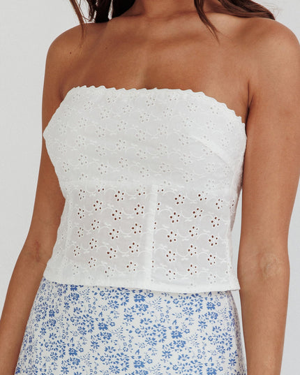 Ivory Embroidery Strapless Top