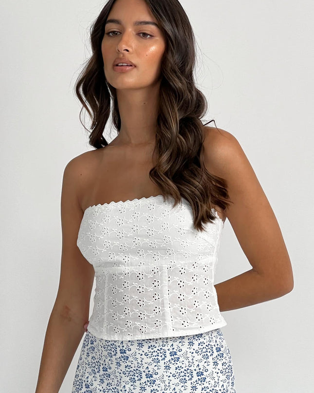 Ivory Embroidery Strapless Top