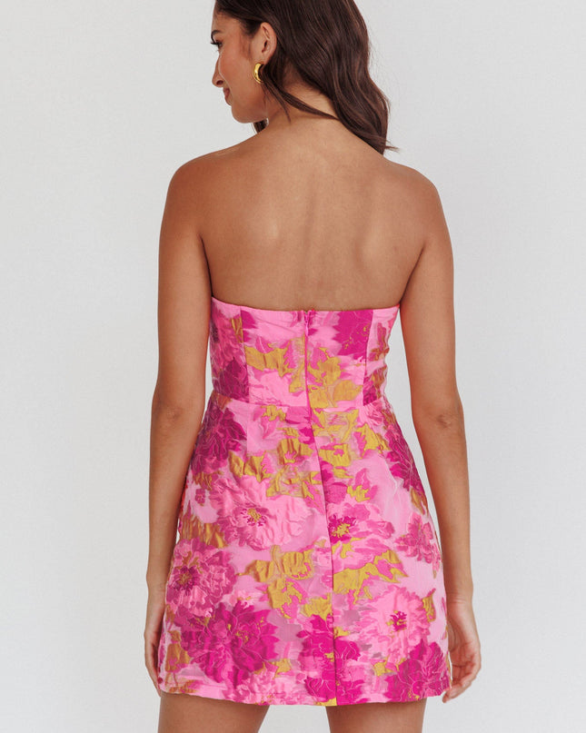 Pink Strapless Jacquard Mini Dress