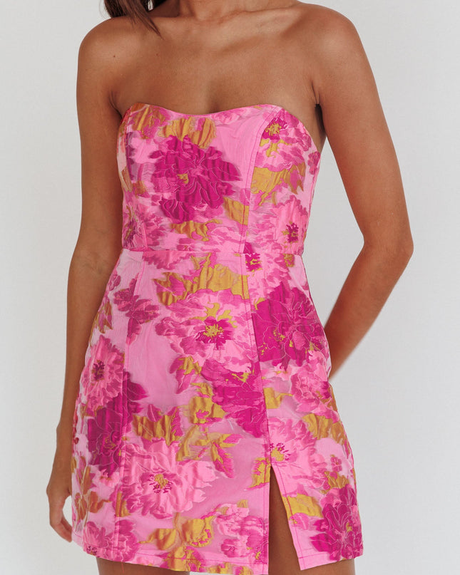 Pink Strapless Jacquard Mini Dress
