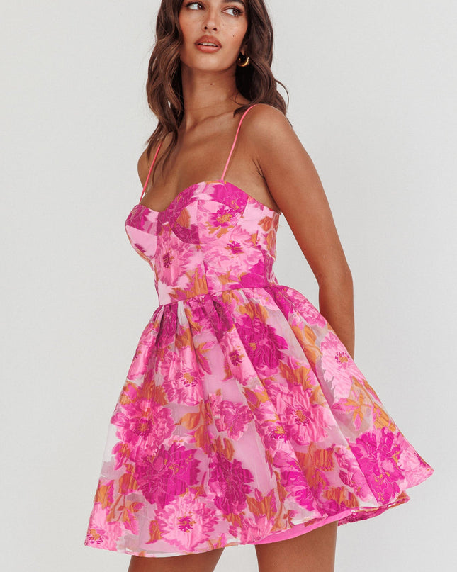 Pink Cami Strap Jacquard Mini Dress