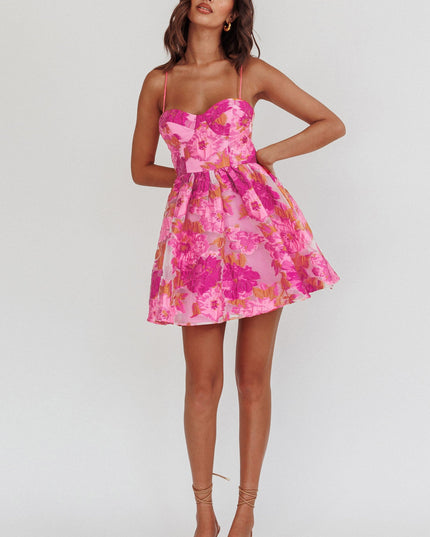 Pink Cami Strap Jacquard Mini Dress