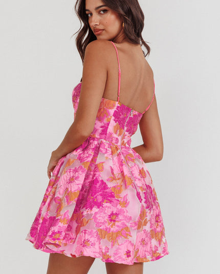 Pink Cami Strap Jacquard Mini Dress