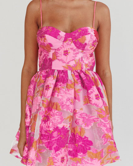 Pink Cami Strap Jacquard Mini Dress