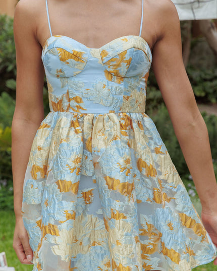 Blue Cami Strap Jacquard Mini Dress