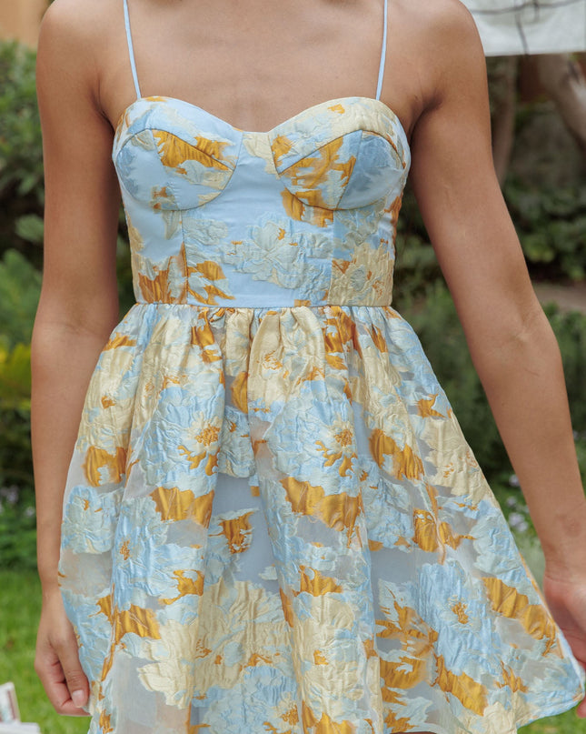 Blue Cami Strap Jacquard Mini Dress