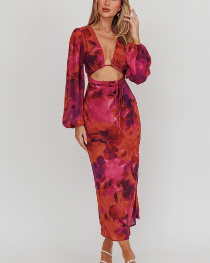 Rose Cut-Out Waist Midi Dress Dark