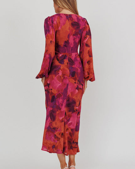Rose Cut-Out Waist Midi Dress Dark
