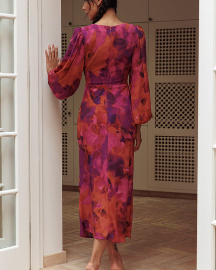 Rose Cut-Out Waist Midi Dress Dark
